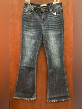KanCan Dark Blue Flare Jeans with Faded Detailing